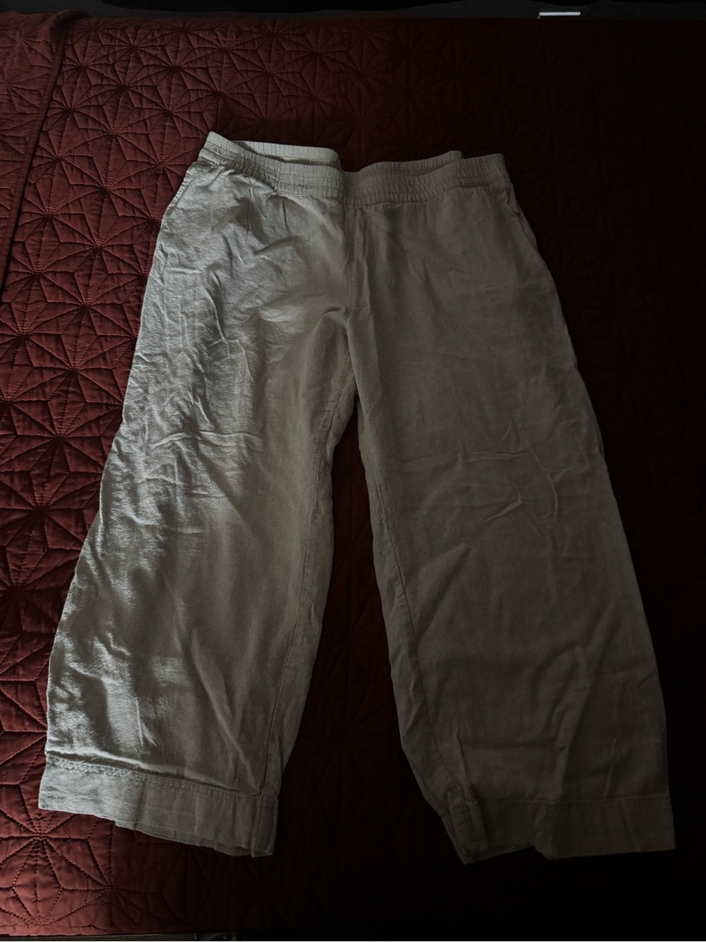 Women Wide-Leg Linen Blend Pants in Light Beige